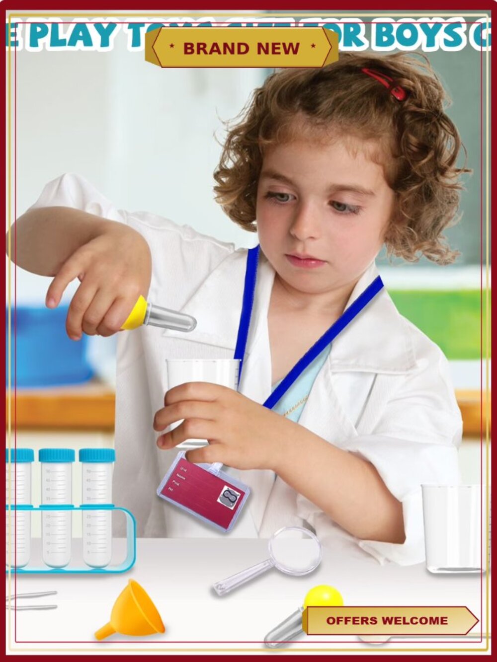 Kids Scientist Doctor Lab Coat Costume with Science Experiment Kit Pretend Play - Picture 3 of 5